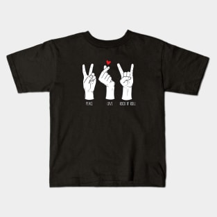 Peace Love Rock and Roll White Edition Kids T-Shirt